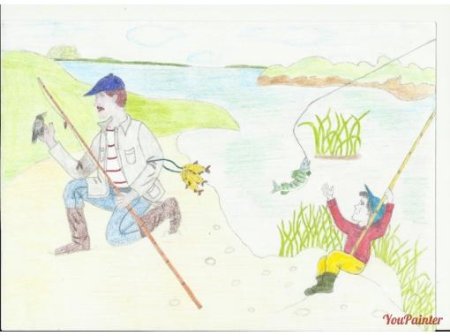 Рисунок папа на рыбалке