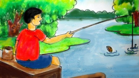 Мальчик на рыбалке рисунок