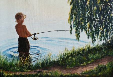 Картина мальчик с удочкой