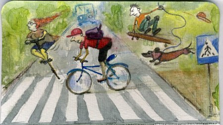 Дети велосипедисты на дороге