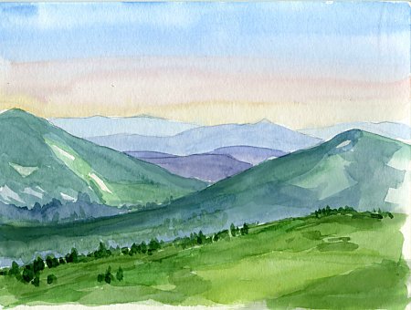 Уральские горы акварелью