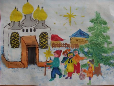 Детские рисунки на тему Святки