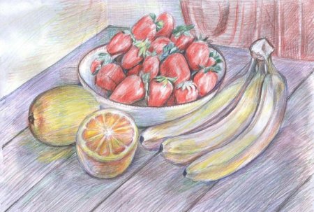 Натюрморт с фруктами карандашом