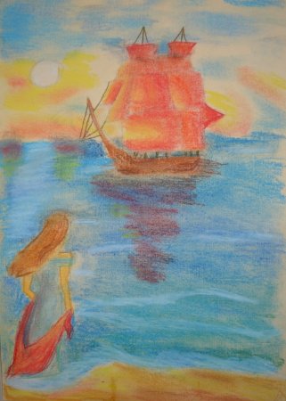 Иллюстрация Алые паруса карандашом