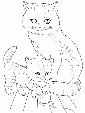 Раскраска кошка с котятами