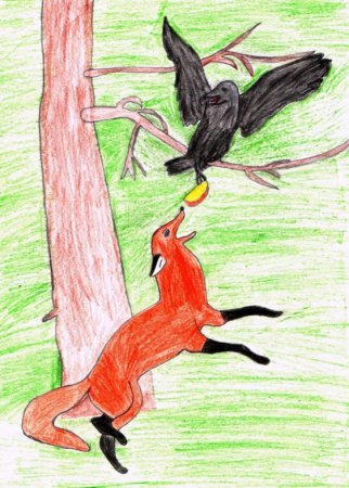 Ворона и лисица басня рисунки легкие (46 фото)
