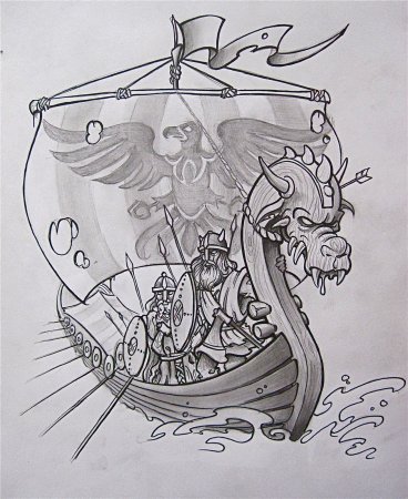 Драккар викингов тату эскиз