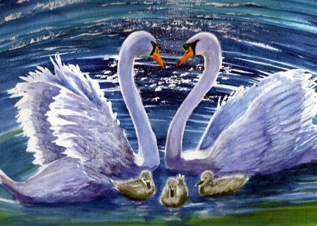 Картина семья лебедей