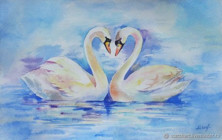 Картина лебеди акварель