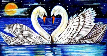 Рисуем лебедей на озере