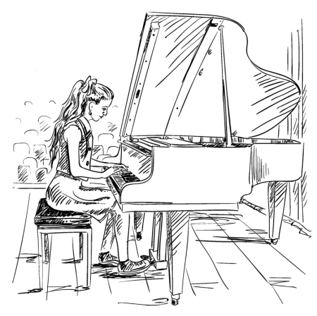 Музыкант за роялем силуэт