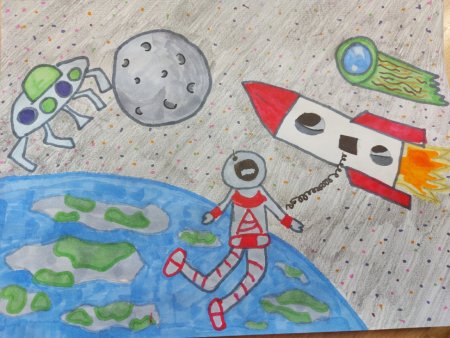 Рисунок полет на другую планету 3 класс карандашом