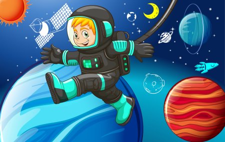 Мальчик в ракете в космосе