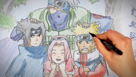 Рисование Наруто Саске и Какаси