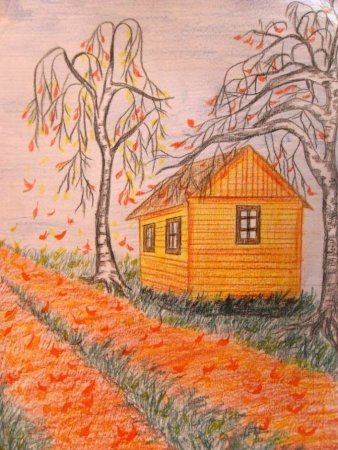 Пейзаж цветными карандашами