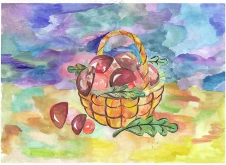 Рисование корзинка с грибами