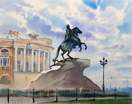 Акварельный Петербург медный всадник