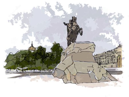 Памятник Петру 1 в Петербурге рисунок