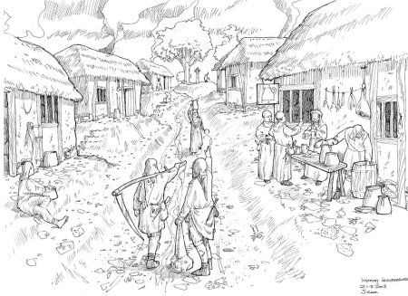 Средневековая деревня раскраска