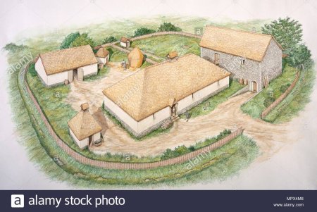 Рис небольшой средневековой деревни