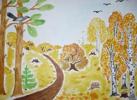 Осенний лес красками