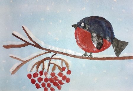 Детские рисунки зимующих птиц