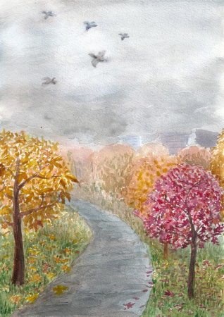 Рисование пасмурный осенний день