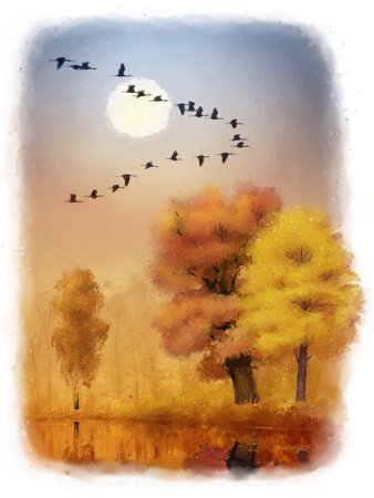 Осенний пейзаж акварелью