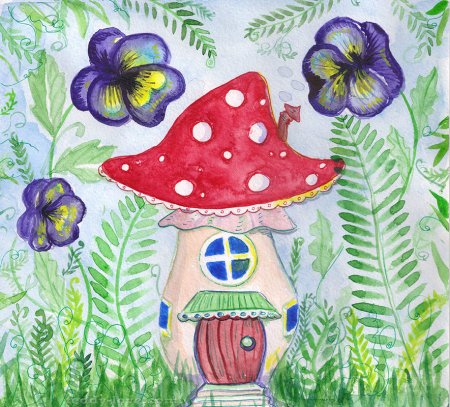 Сказочный домик грибок нарисовать