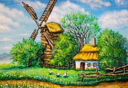 Рисунок на тему сельский пейзаж