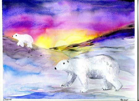 Рисование. Тема: «белый медведь и Северное сияние» (Лыкова, 140)