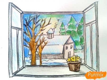 Вид из окна рисунок карандашом