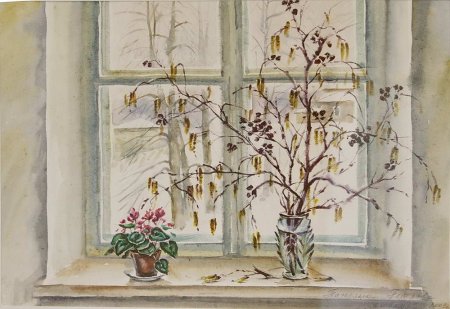 Натюрморт на окне акварель
