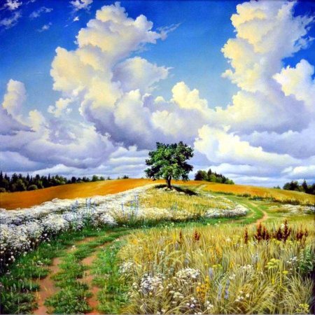 Летний пейзаж гуашью