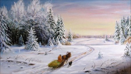 Зимний пейзаж карандашом