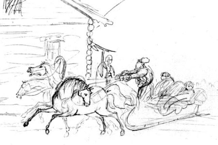 Тройка лошадей рисунок карандашом