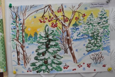 Зимний лес рисунок для детей