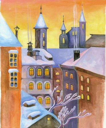 Рисование зимний город