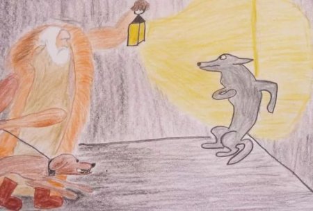 Рисунок к басне Крылова волк на псарне