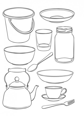 Раскраски для малышей посуда