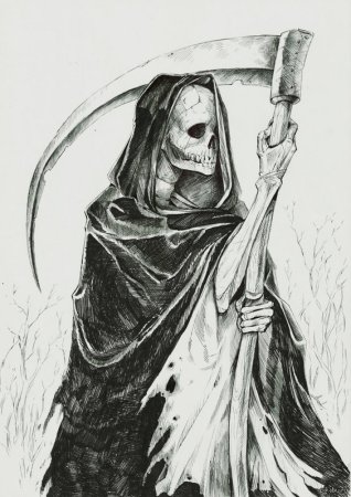 Тату смерть в балахоне с косой