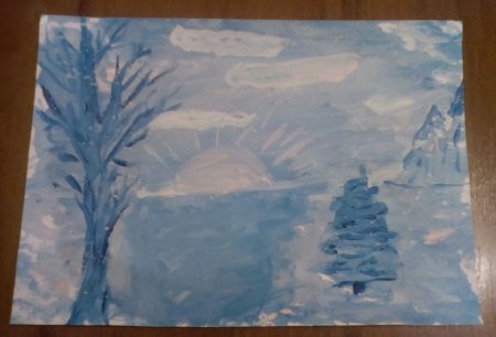 Монотипия зимний лес