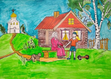 Домик в деревне рисунок для детей