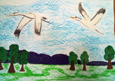 Рисование Журавли в подготовительной группе