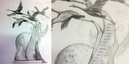 Журавли эскиз на памятник