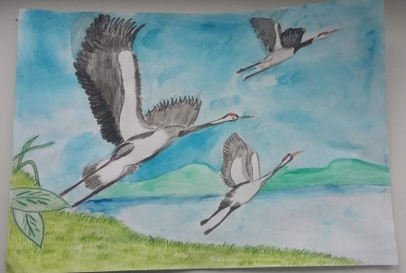 Журавль рисунок детский