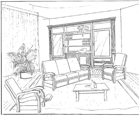 Интерьер гостиной раскраска