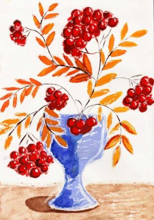 Ветка рябины рисование