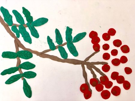 Ветка рябины рисование в младшей группе