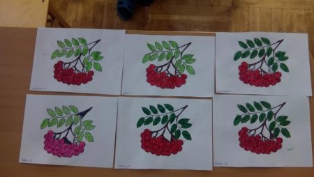 Веточка рябины ватными палочками